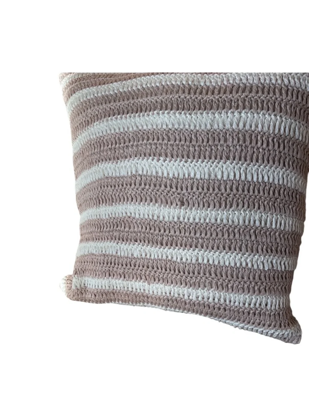 West Elm Beige and Cream Striped Linen Crochet Pillow Covers Set of 2 20x20